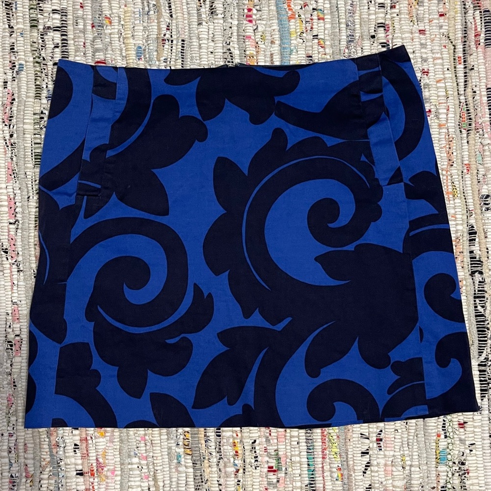 J Crew blue and black swirl mini skirt